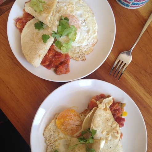 This is why I love being married to my Mexican beauty @helenabk  WarmQueso fresco stuffed tortillas from @nixtamal @quinciple , fried eggs, and fresh salsa Mexicana. viva la manyana hue! #downandbrown @dannythecook I'm expecting this treatment every day in Nola for the @brooklynbrewery #Nolamash